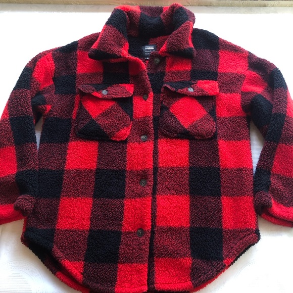 CI SONO Los Angeles Black/Red Checkered Flannel Fleece Jacket Women’s Size XL - Picture 1 of 16